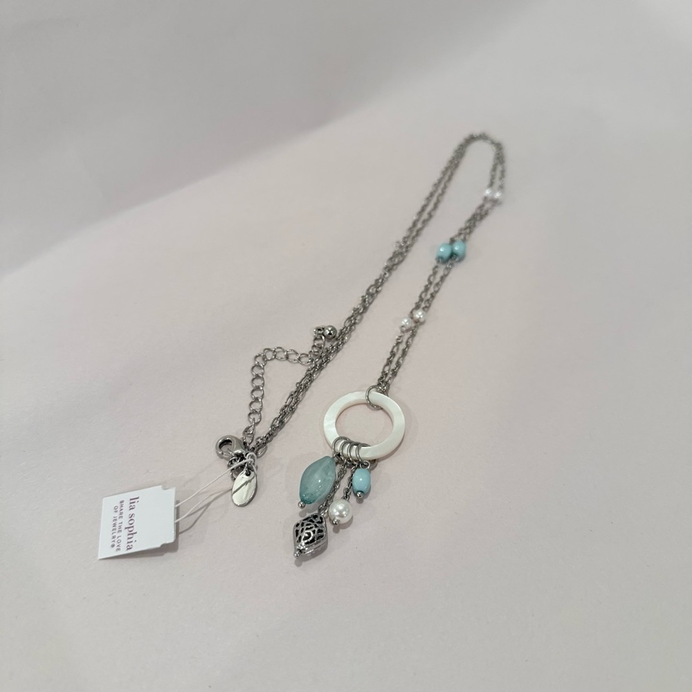 Lia Sophia Silver Long Necklace, Lia Sophia Mother of Pearl Necklace